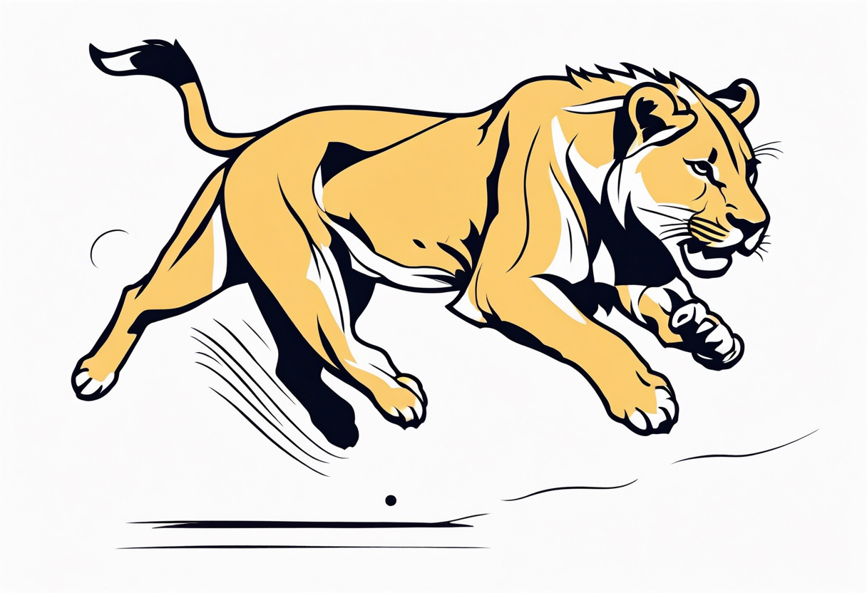 Lioness jumping oneline tattoo idea