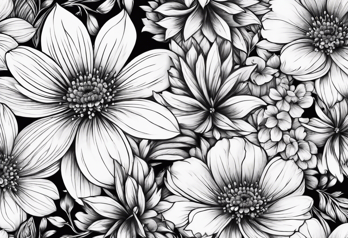 pen intertwined flowers tattoo idea