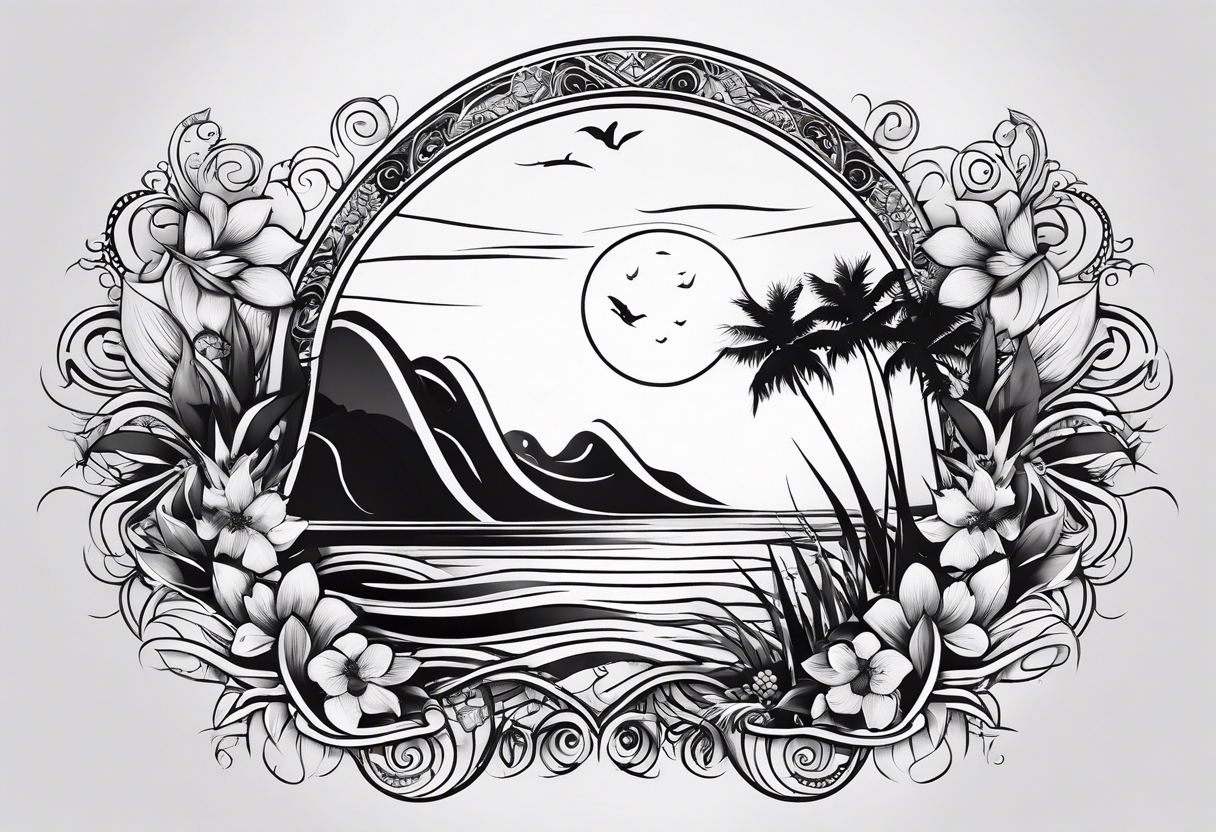 Tatouage qu’avec de traits, kangourous et la vie, un soleil, des vagues. Ainsi que  des feuilles provenant d’Australie et de  Bali. Lignes très fines. tattoo idea