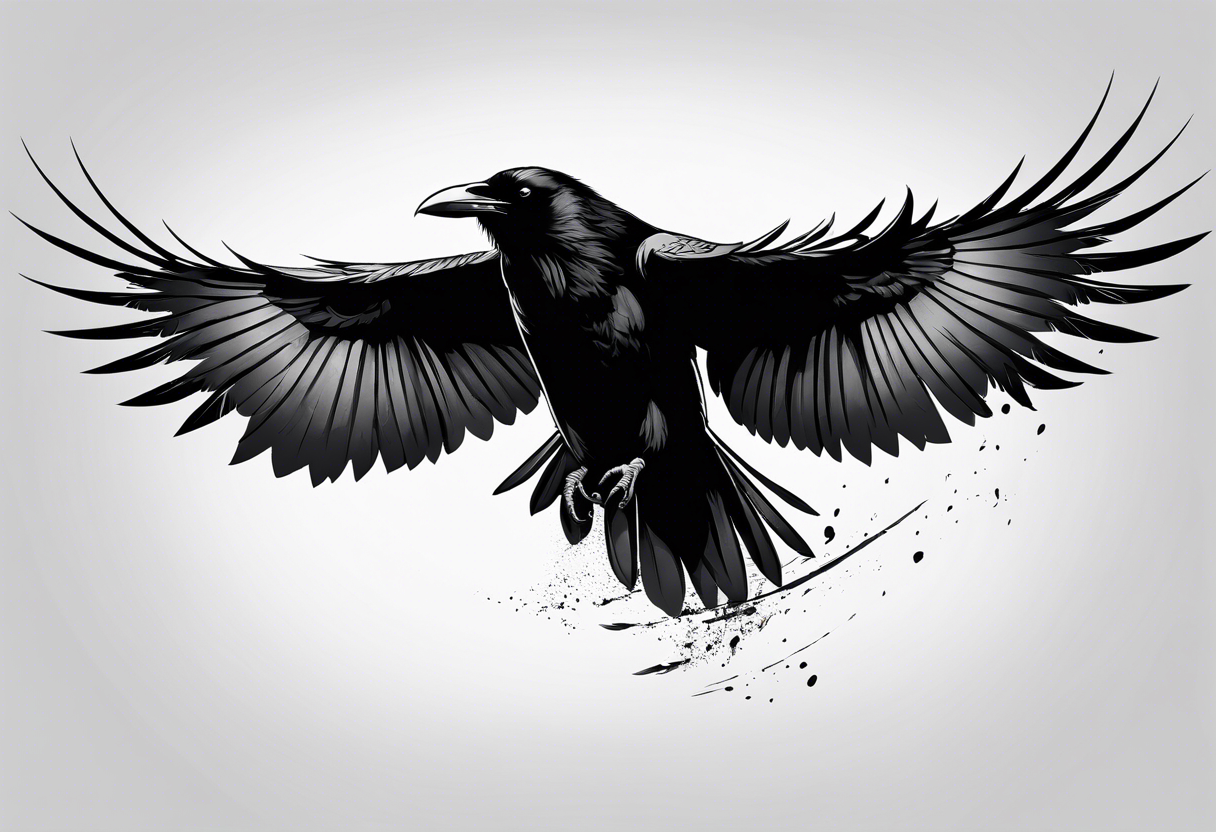 raven in flight with wings spread tattoo idea