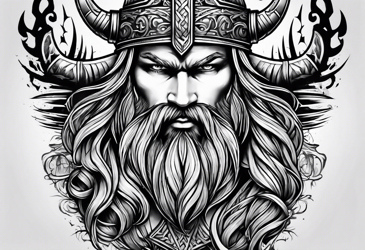 cool viking themed sleave on whole right arm tattoo idea