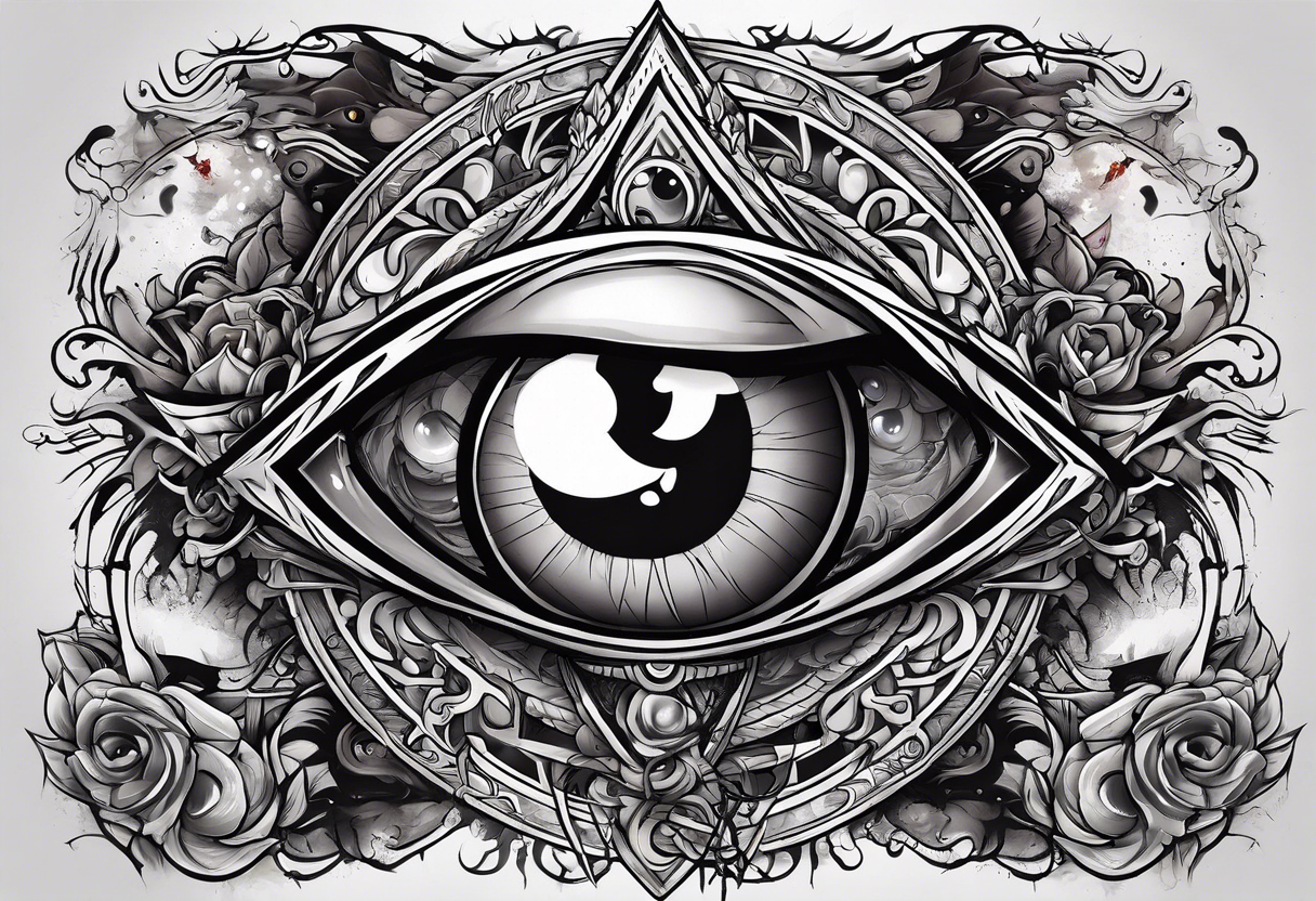 Godly Eyeball watching over a battle between life and death tattoo idea