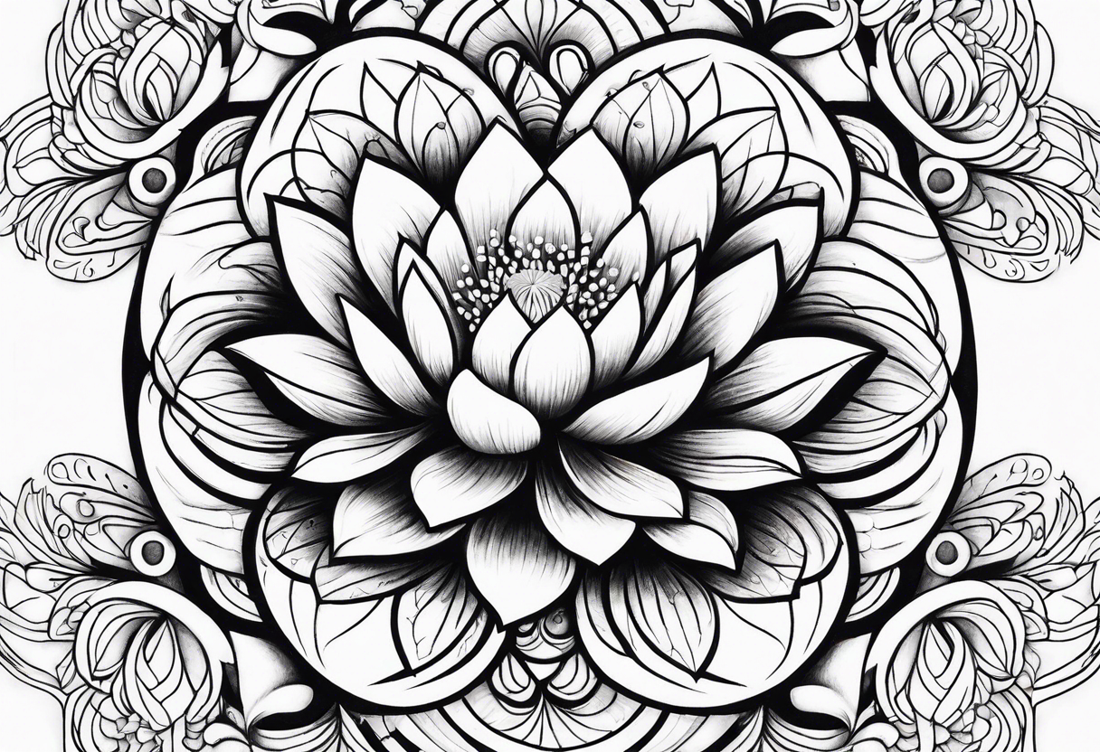Lotus flower mandala with fine lines tattoo idea