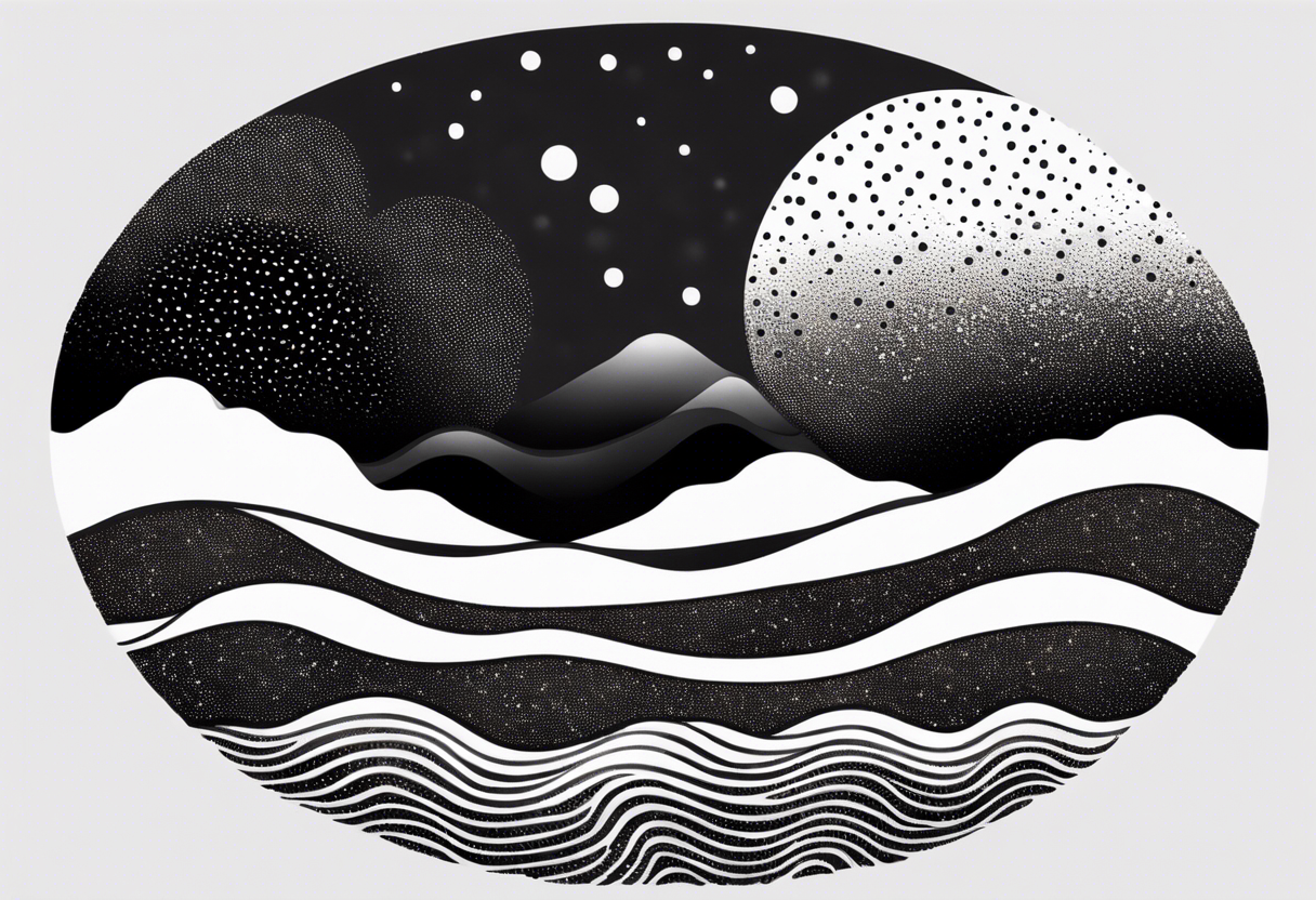 A river that becomes a beach with big waves tattoo idea