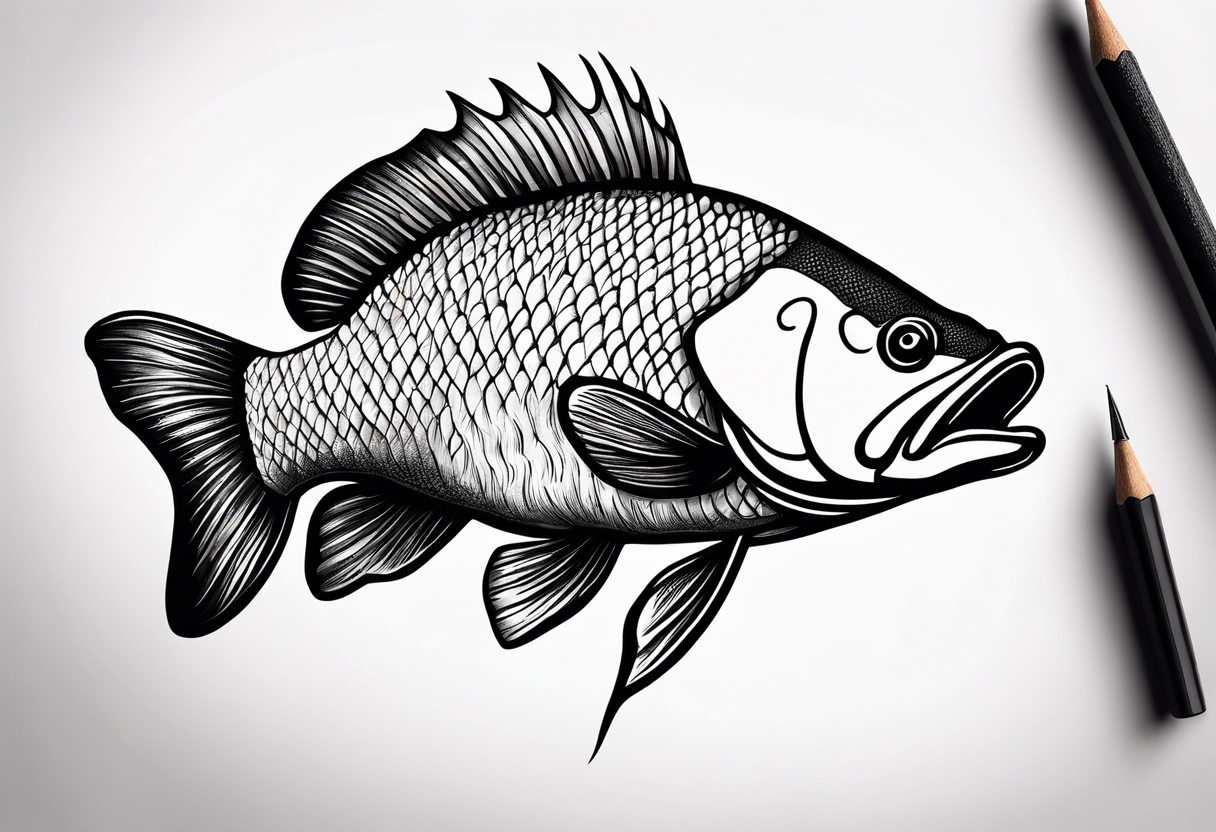 bass fish, its tail turns into a fishing hook tattoo idea