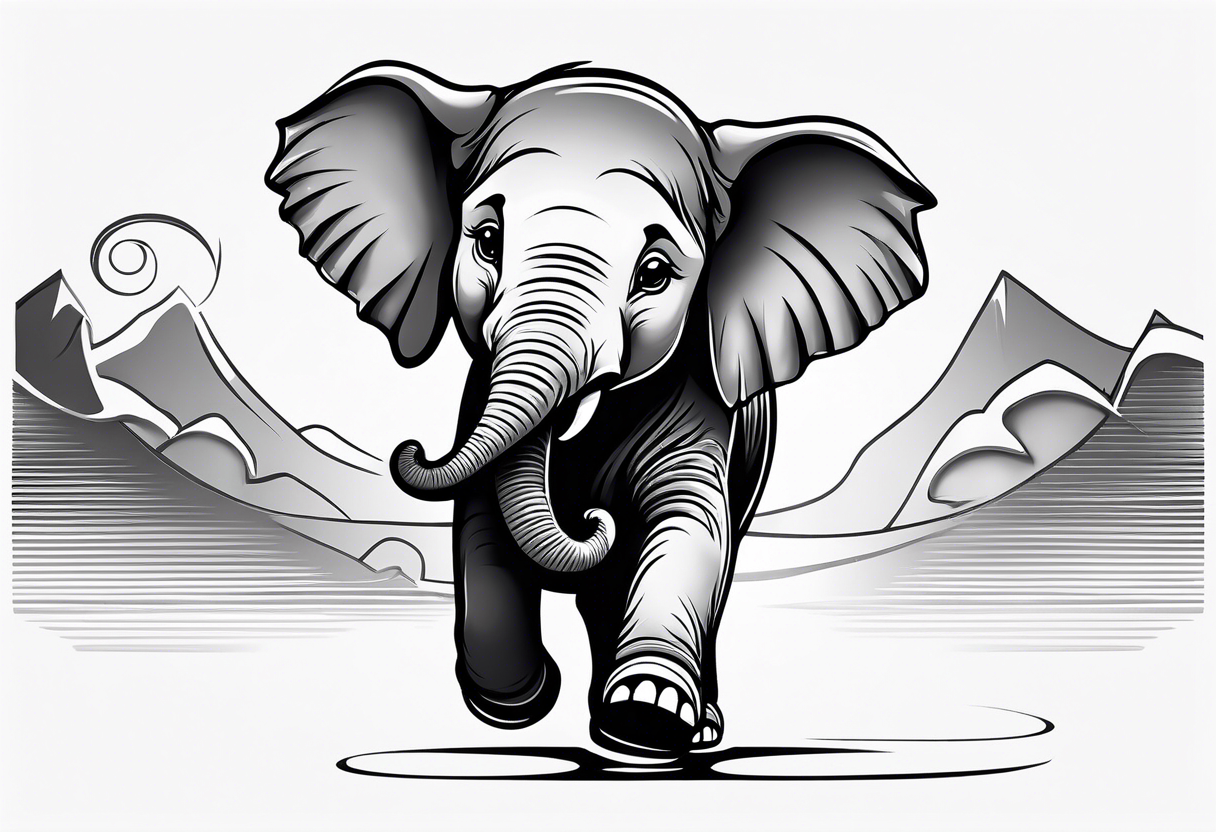 Cartoon baby elephant skating tattoo idea