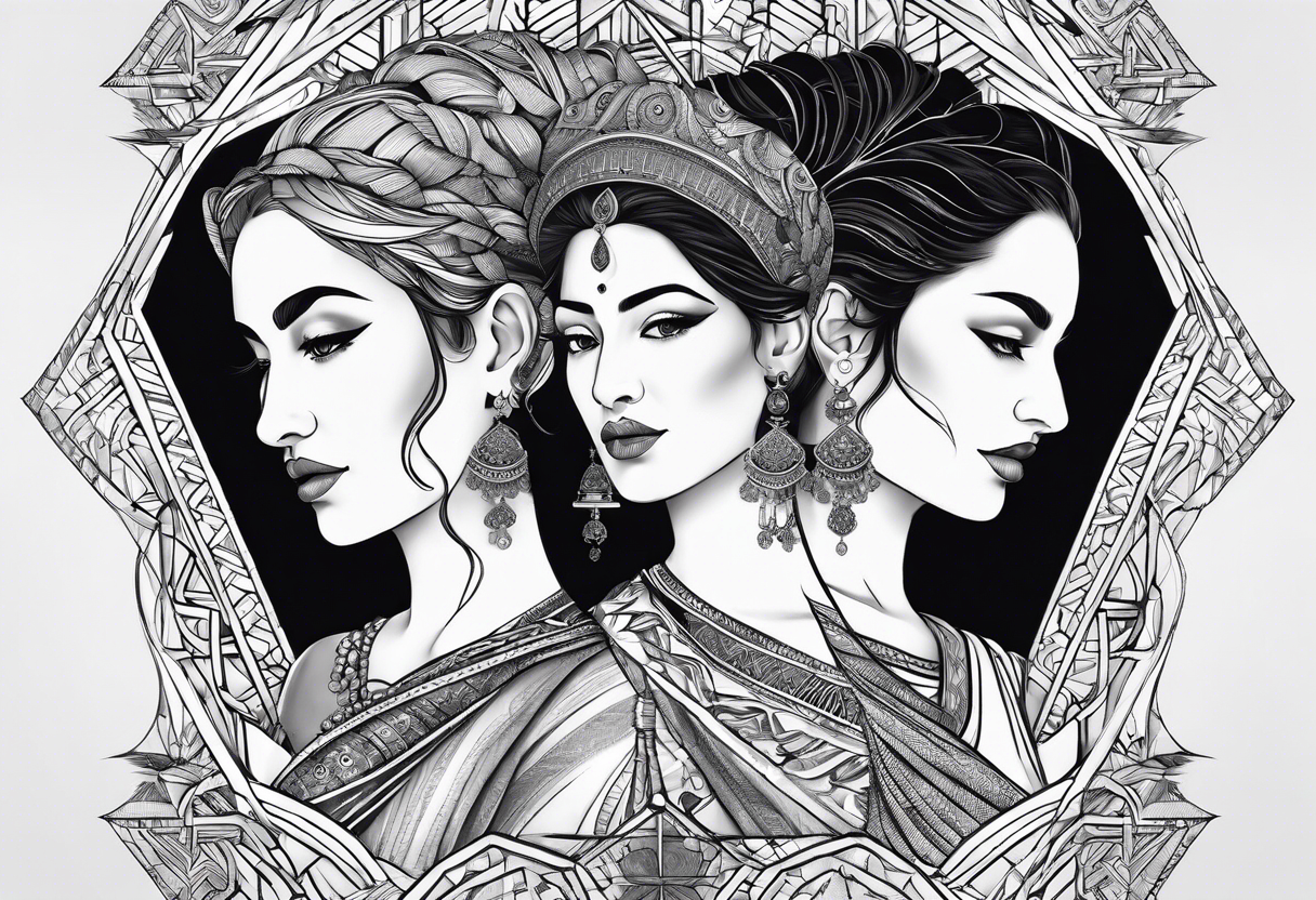 three women, side by side, young, old, middle-aged. women, weavers, godess of desteny. Moirens tattoo idea