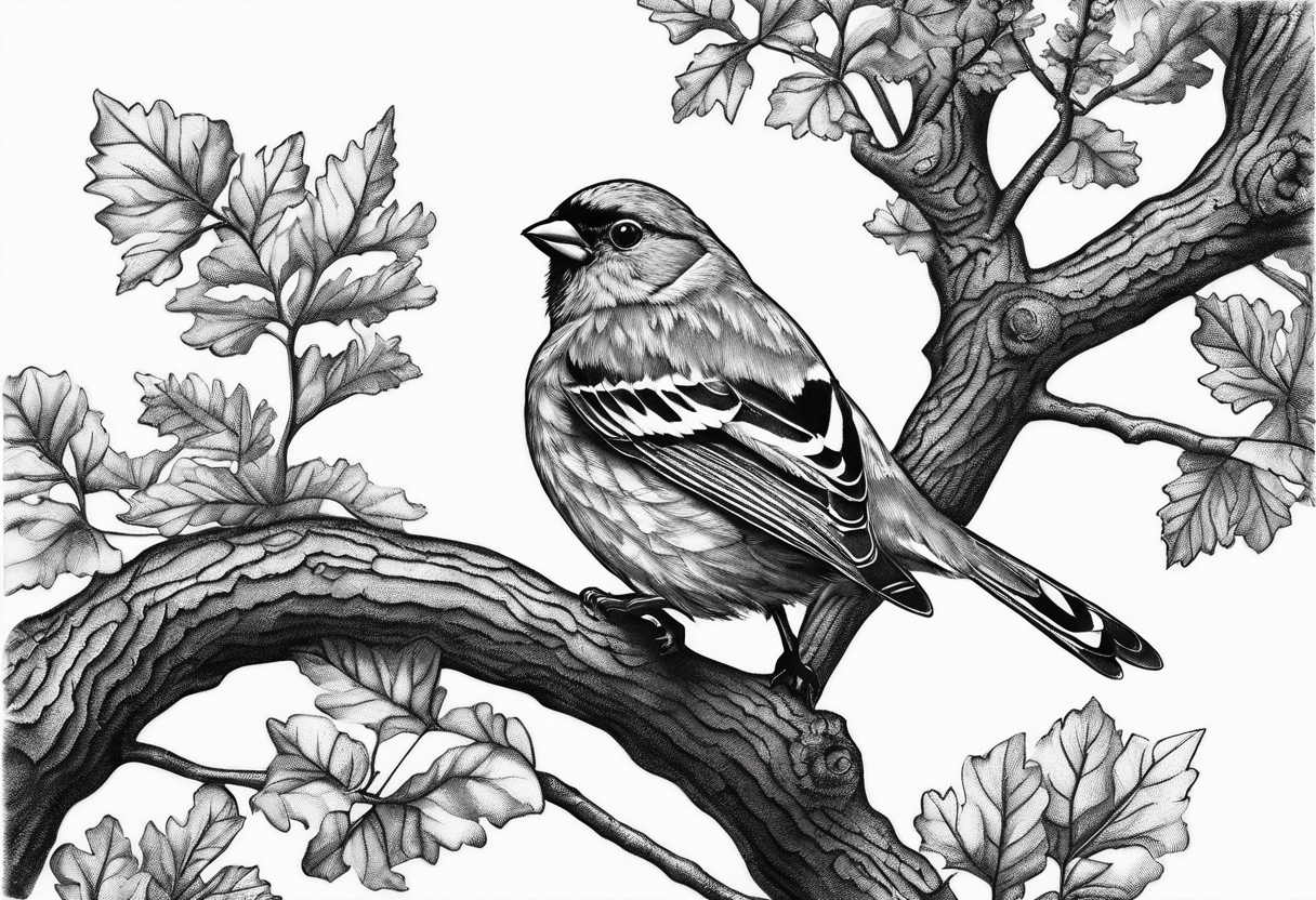 black oak tree with finch birds tattoo idea