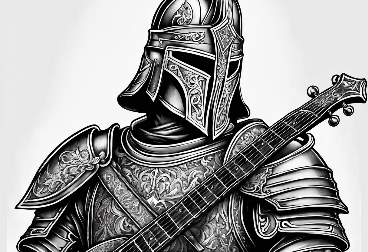 Armor of God knight holding sword and Taylor 
acoustic 
guitar tattoo idea