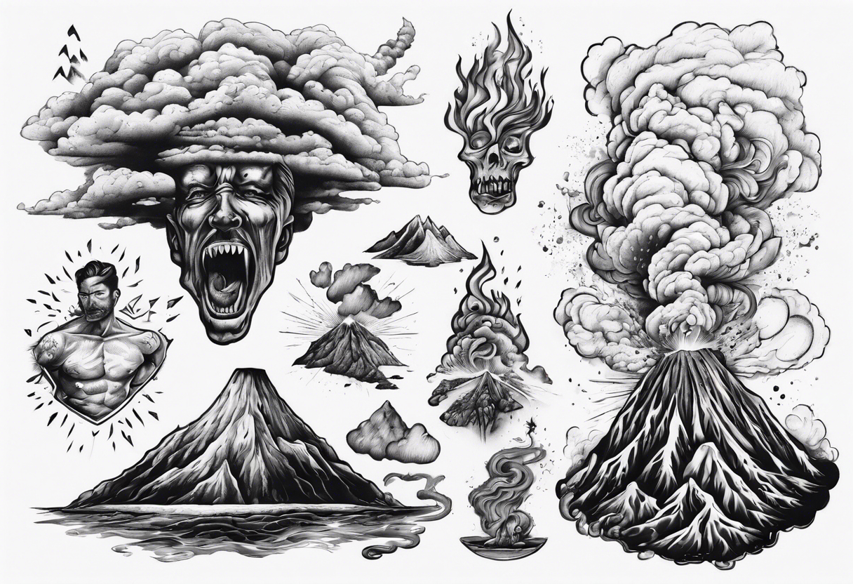 A man battling a volcano tattoo idea