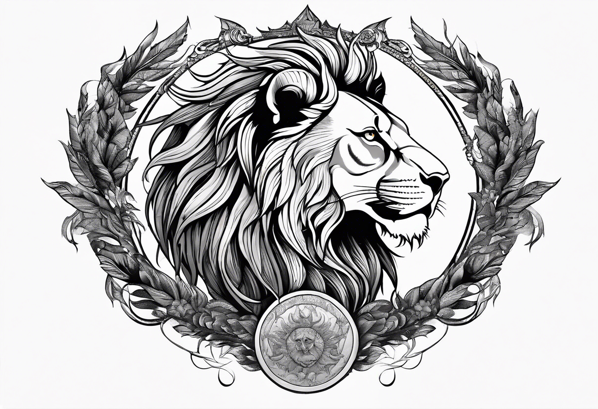 Ouroboros with in center a lion with burned wings tattoo idea