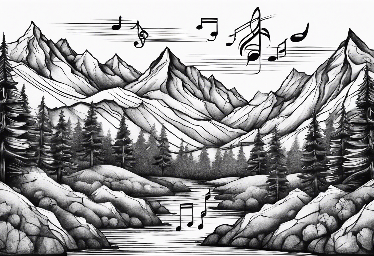 music notes mountains tattoo idea