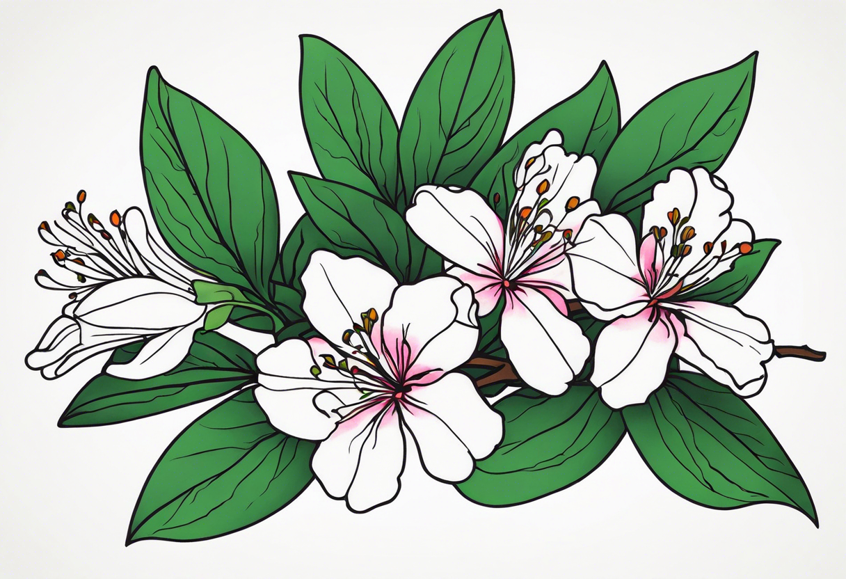 5-petal Azaleas, spread out along a long branch tattoo idea