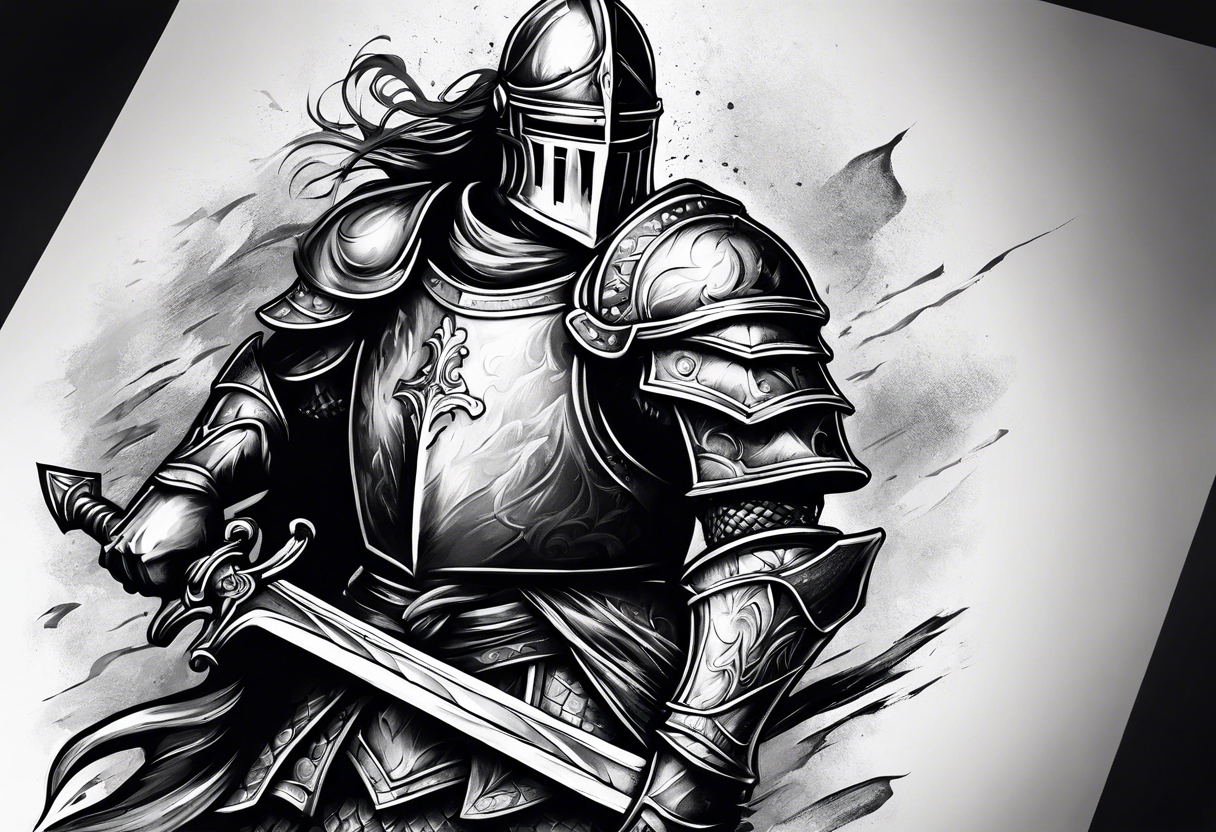 knight pulling out sword off stone tattoo idea