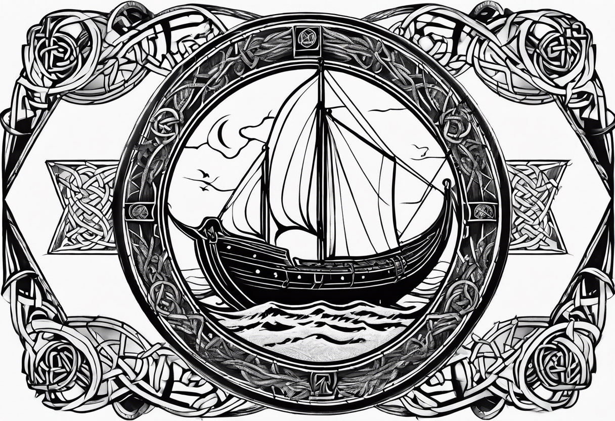 Viking longship, celtic rune compass, Yggdrasil tattoo idea