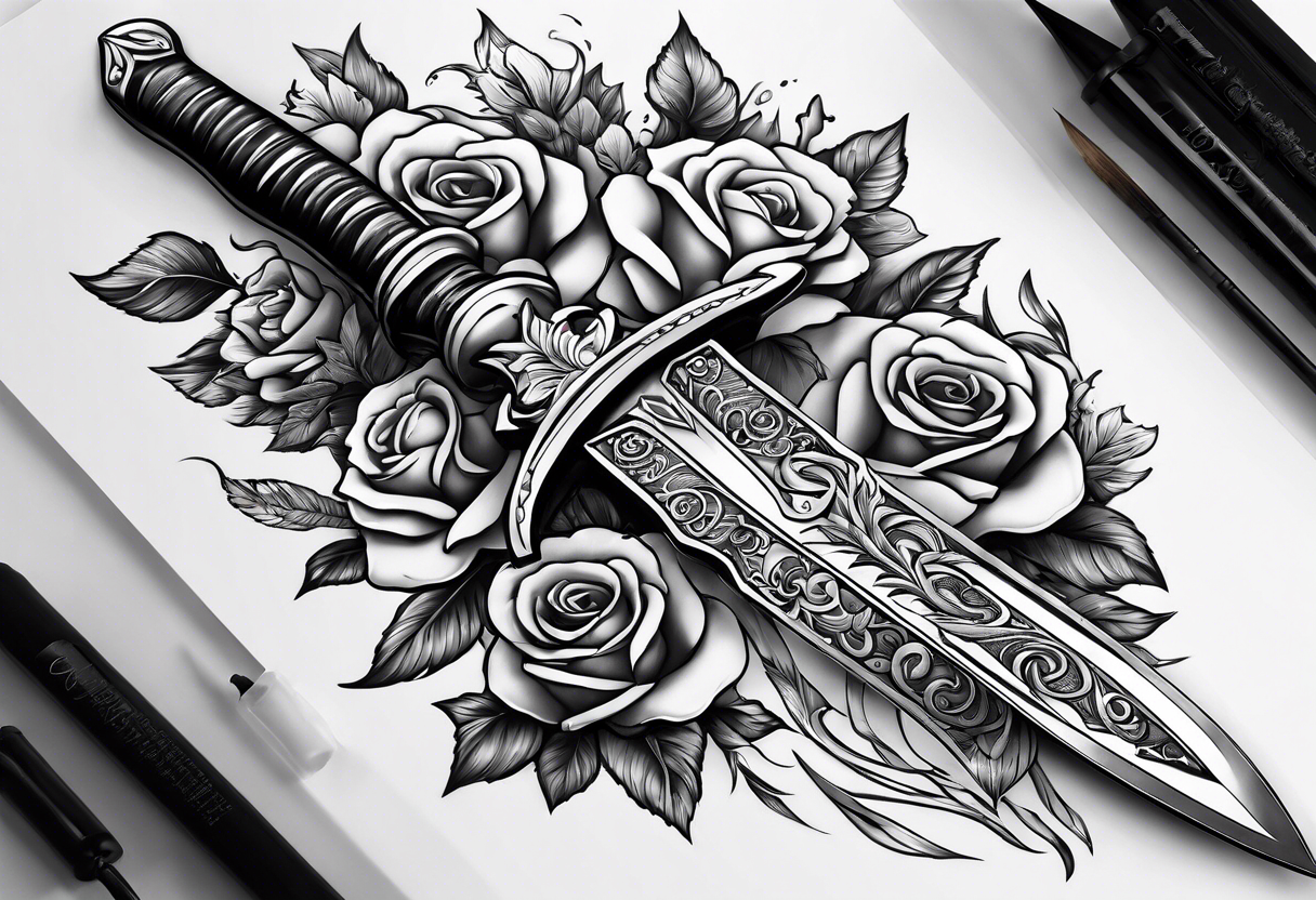 Dagger with a woman on the blade tattoo idea