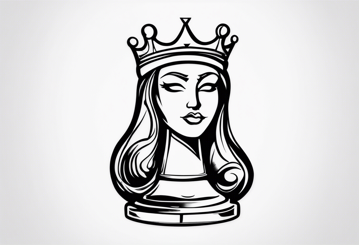 wooden chess queen piece contour tattoo idea