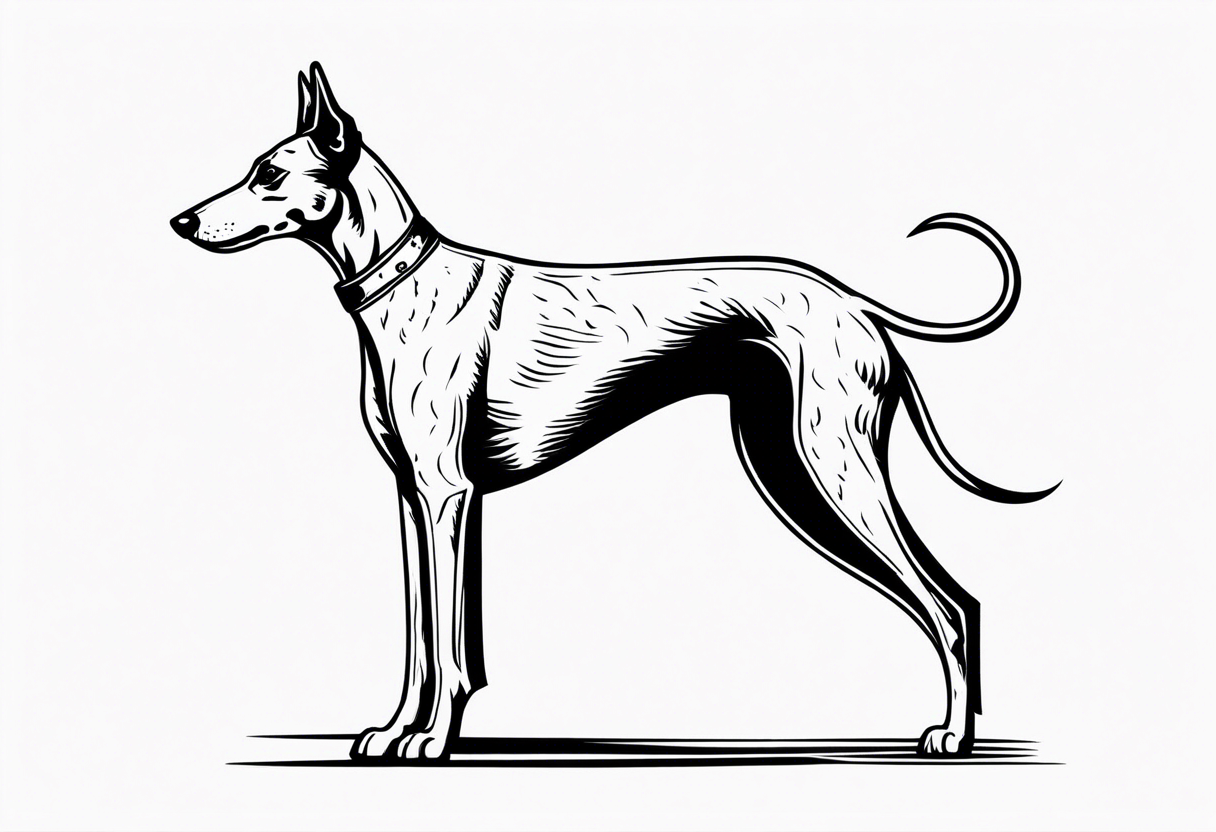 Punk greyhound standing on hind legs wearing leather jacket tattoo idea