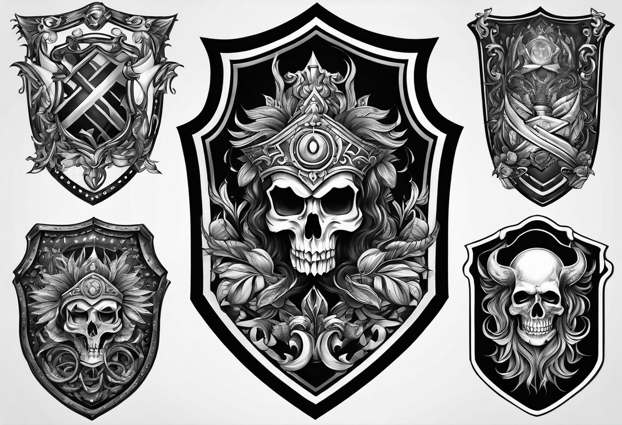 people in the dark inside a shield shape tattoo idea