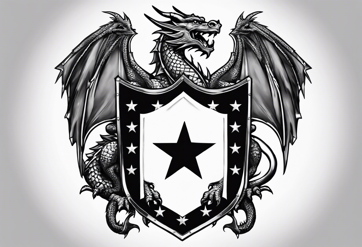 Welsh dragon holding a shield of a TEXAS star in battle tattoo idea