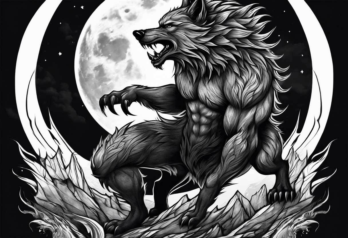 a werewolf transforming in the moonlight tattoo idea