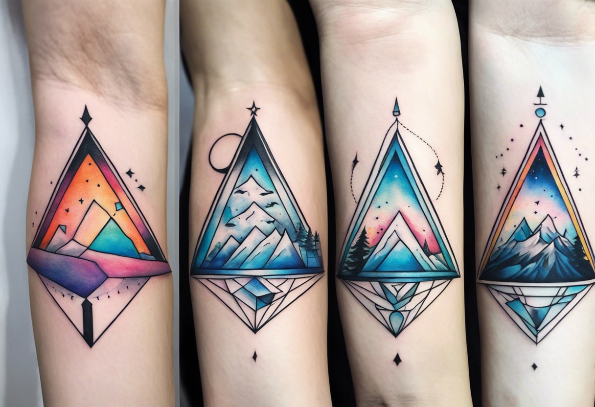 multiple small triangle portals to fantasy world, forearm tattoo tattoo idea