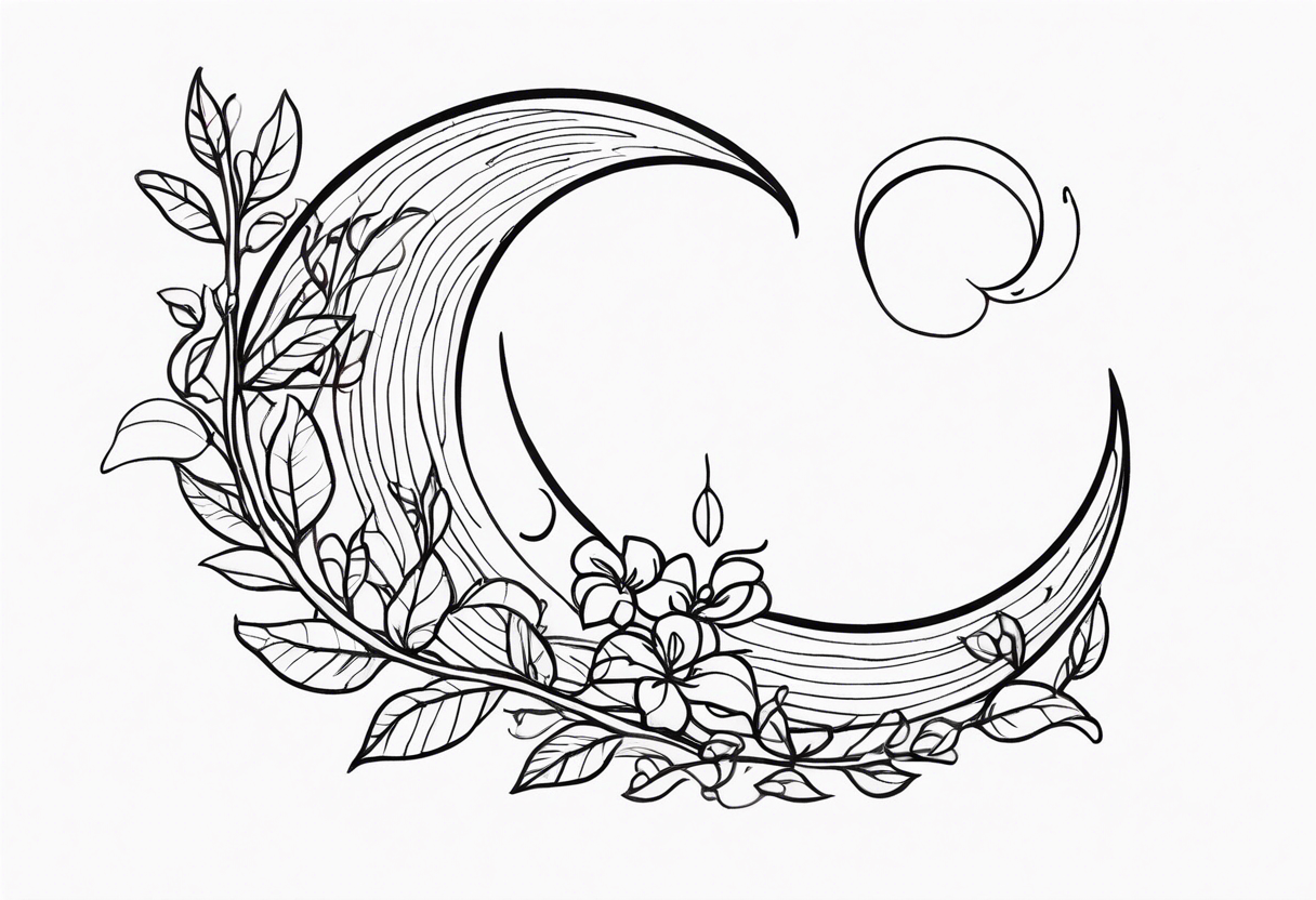 Crescent moon with a love heart inside with vines creeping down it tattoo idea