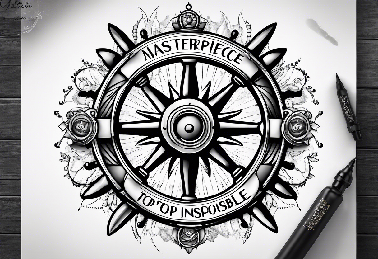 ships wheel with the motto with courage nothing is impossible tattoo idea