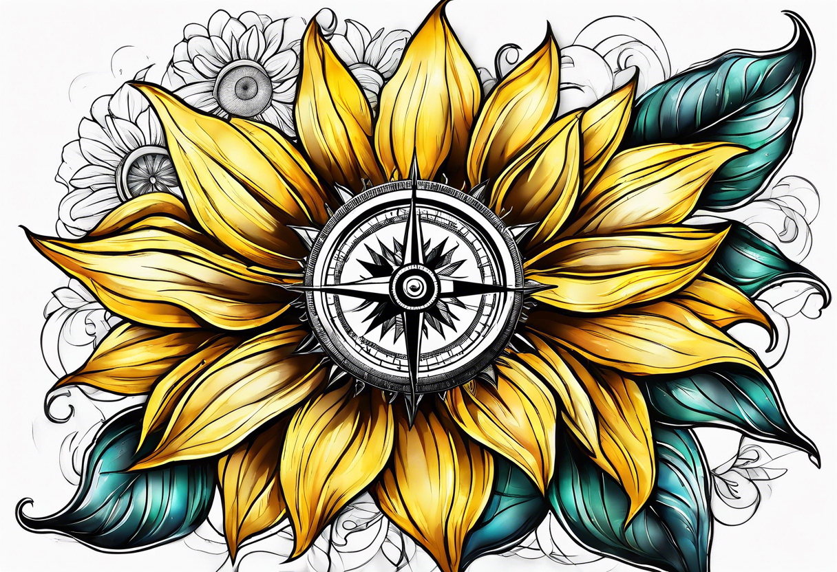 Sunflower and a compass, with the words "To Thine Own Self Be True" tattoo idea