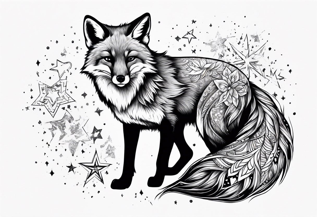 full body fox with stars around tattoo idea