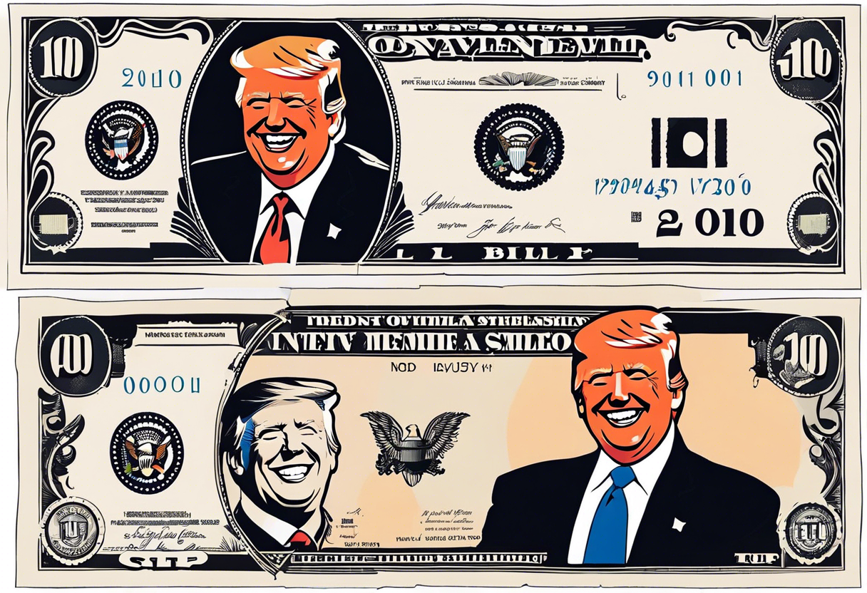 U.S. bills with President Trump laughing. tattoo idea