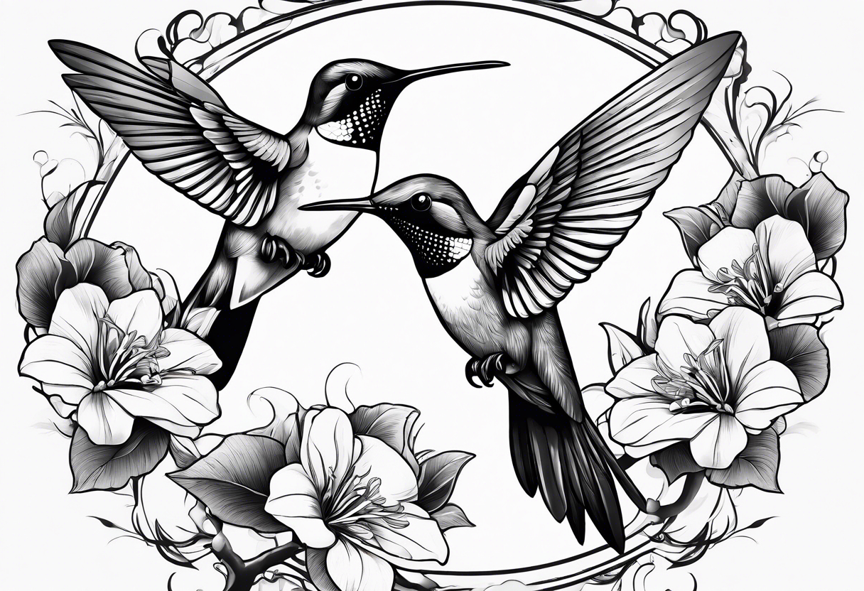 Humming bird and flower for placement on side boob tattoo idea