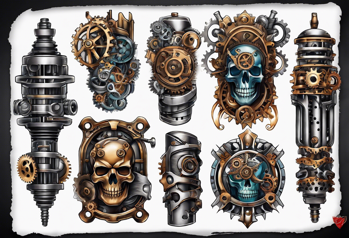 Gears cogs pistons full length arm sleeve tattoo idea