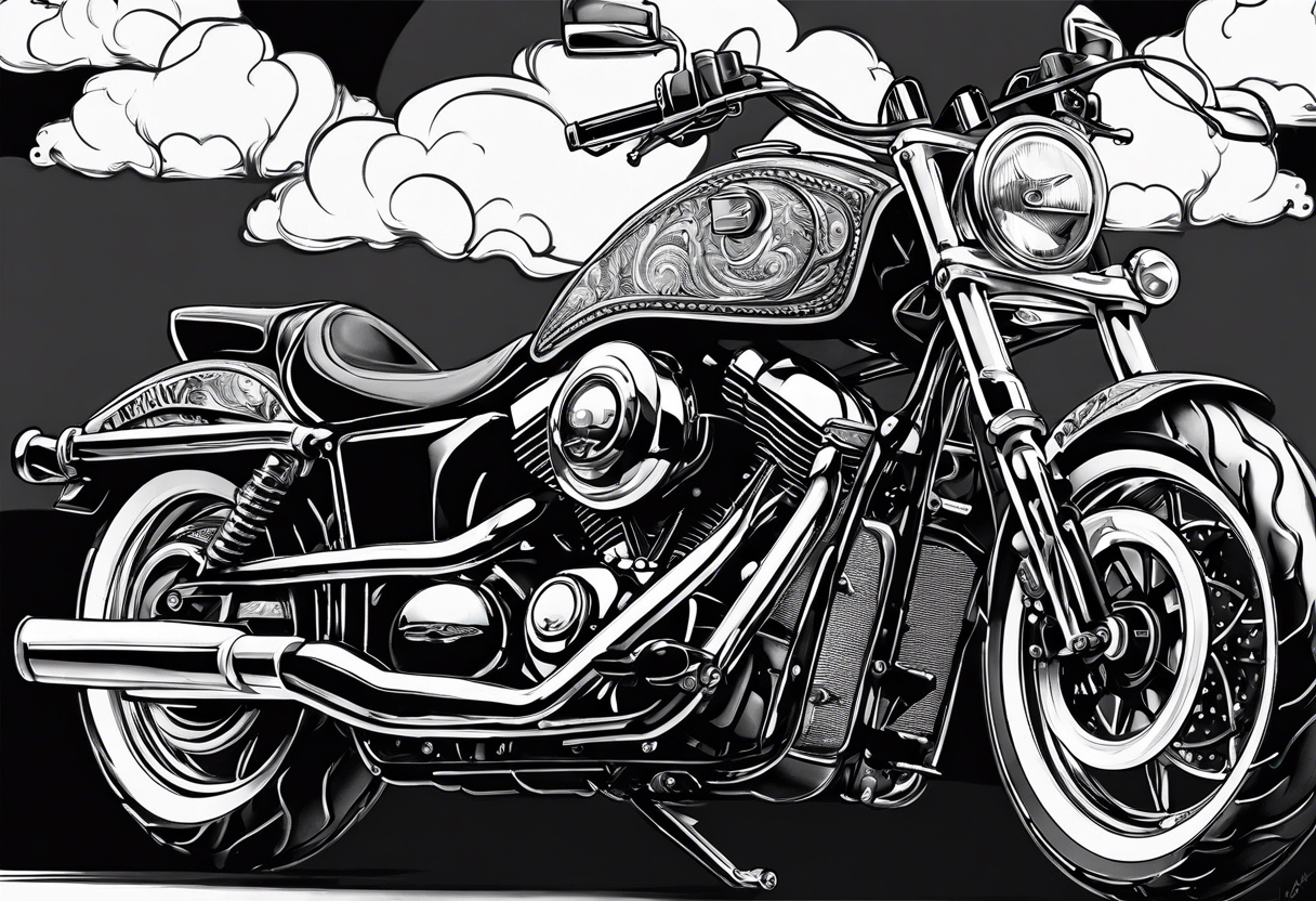 Motorcycle with clouds tattoo idea