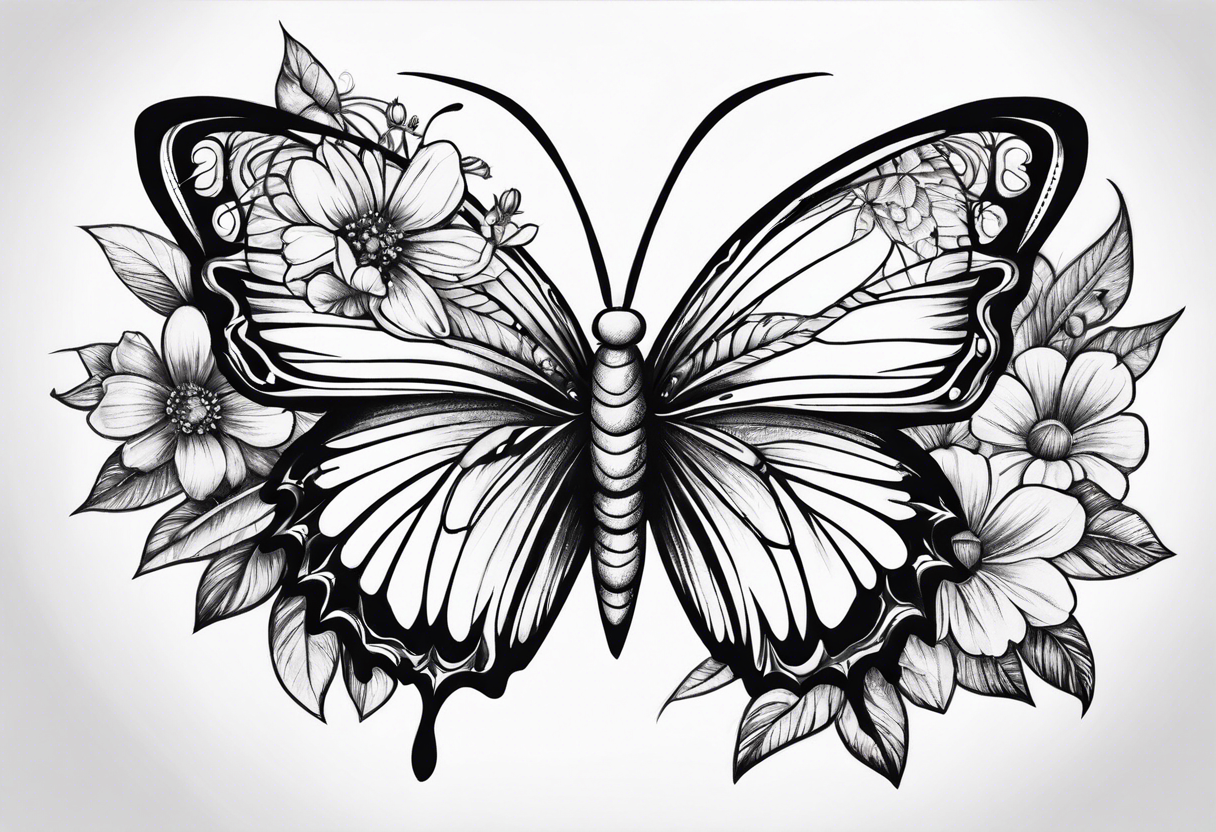 floral design with butterflies tattoo idea