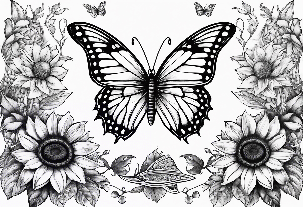 Butterfly, sunflower, book, fly, fish tattoo idea