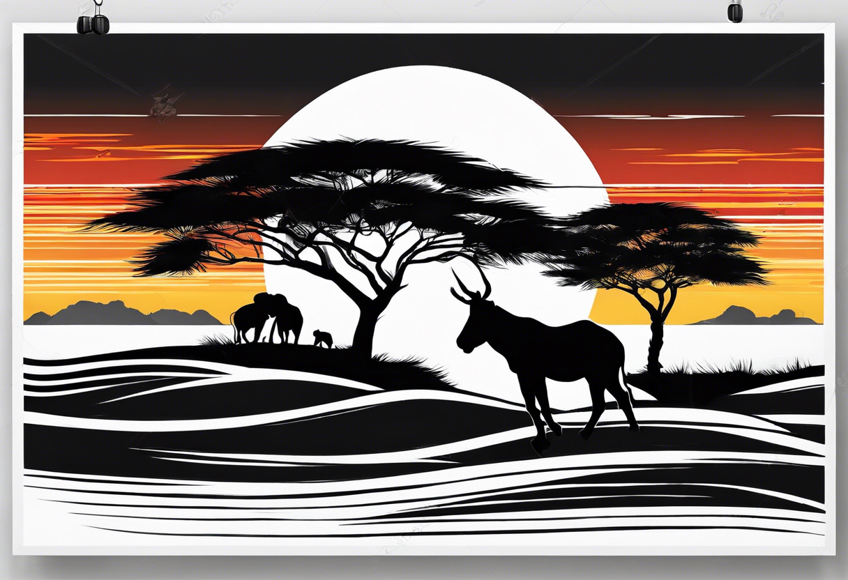 African sunset with flag of cameroun tattoo idea