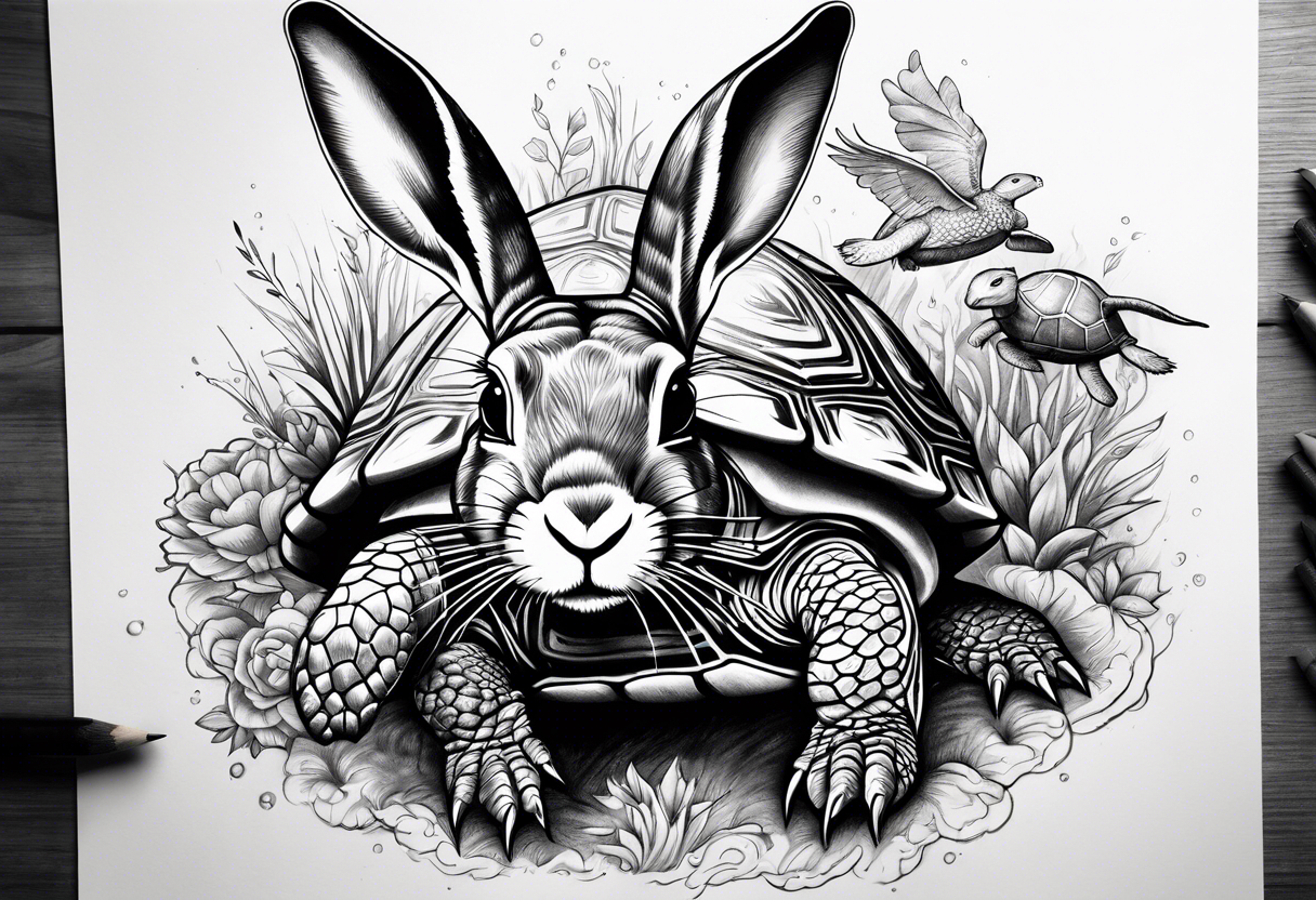 Rabbit and Turtle running tattoo idea