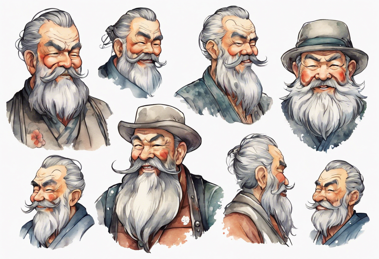 a large Bavarian man with a grey beard, winking tattoo idea