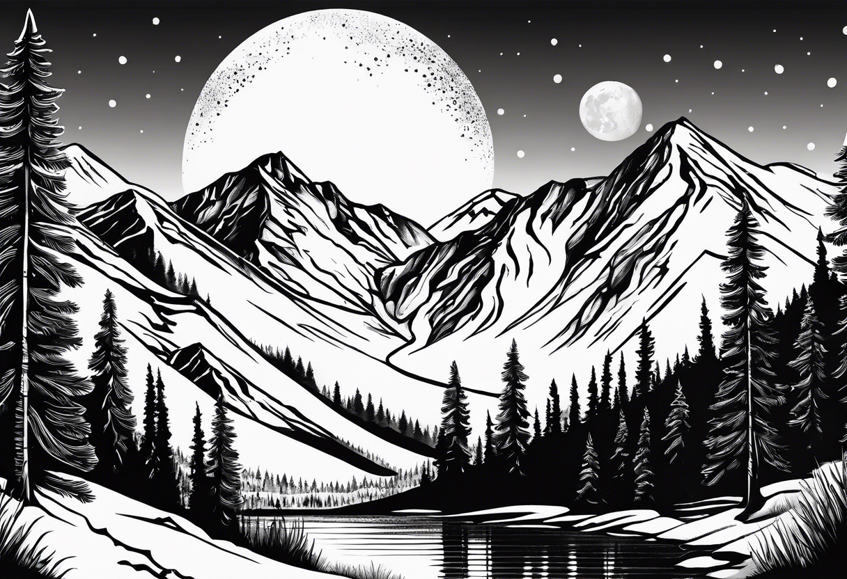 Tenmile, mountain, snow capped, snowboarding, Colorado, day moon, lake tattoo idea