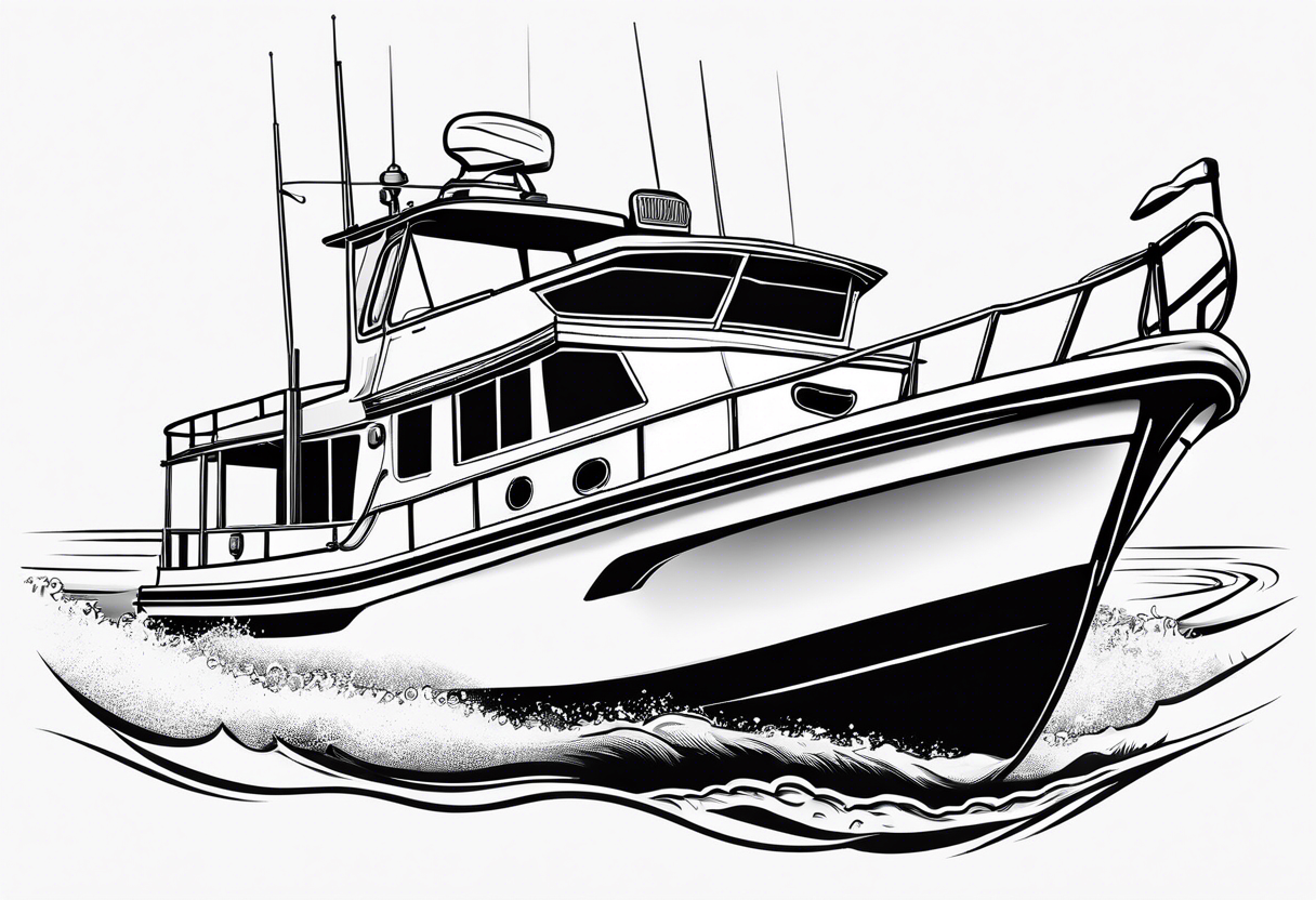 Fishing boat with race helmet tattoo idea