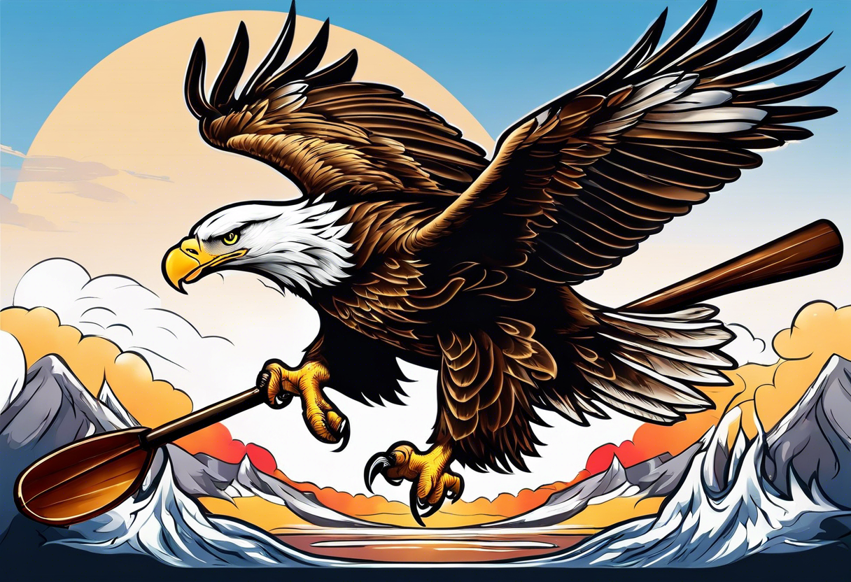 eagle flying holding an oar with both talons tattoo idea