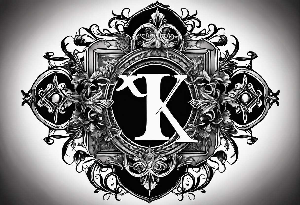 I need a tattoo design that prominently features the letter I & letter X while incorporating dark gothic 
elements. tattoo idea