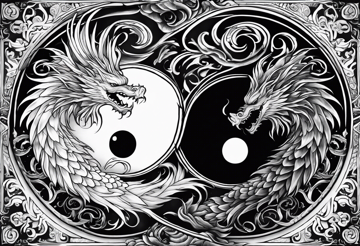 Yin and yang with dragon and phoenix tattoo idea