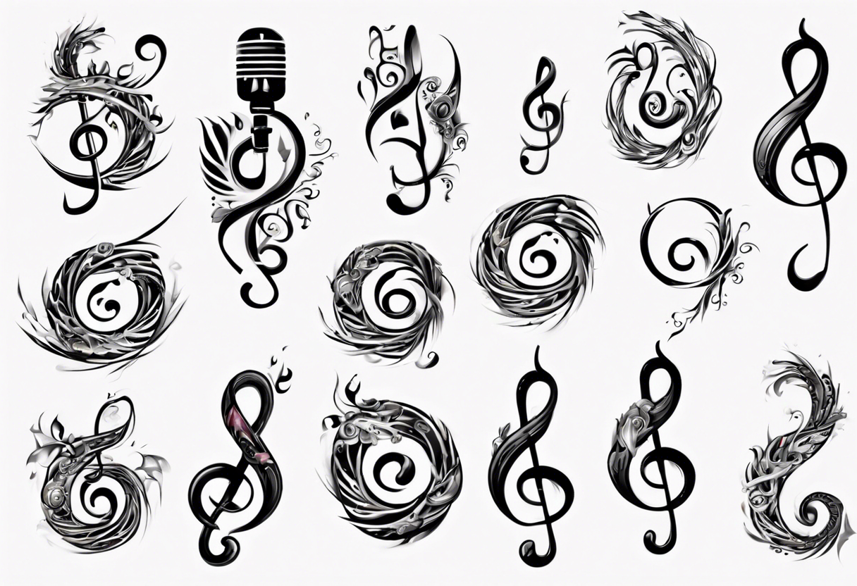 tail of G clef is cord of microphone all wraps and swirls tattoo idea