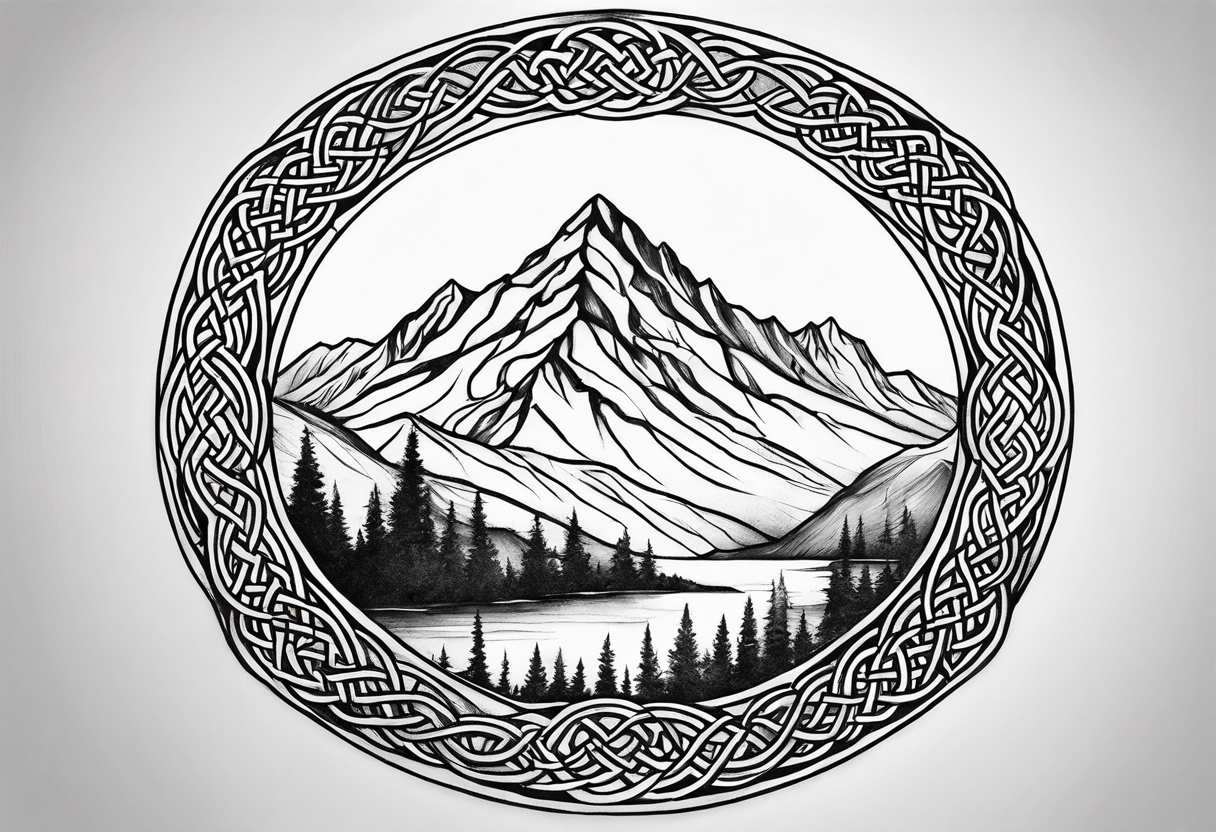 celtic knot and mountains tattoo idea