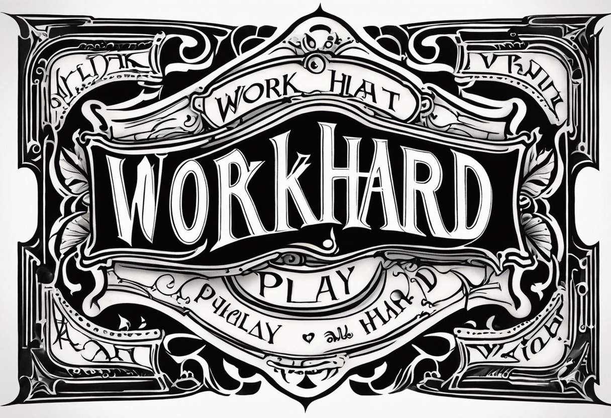 I want a tattoo containing the following two words "WORK HARD" and "PLAY HARD" in a steam punk design tattoo idea