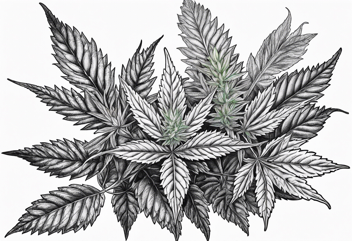 Cannabis plant botanical tattoo idea