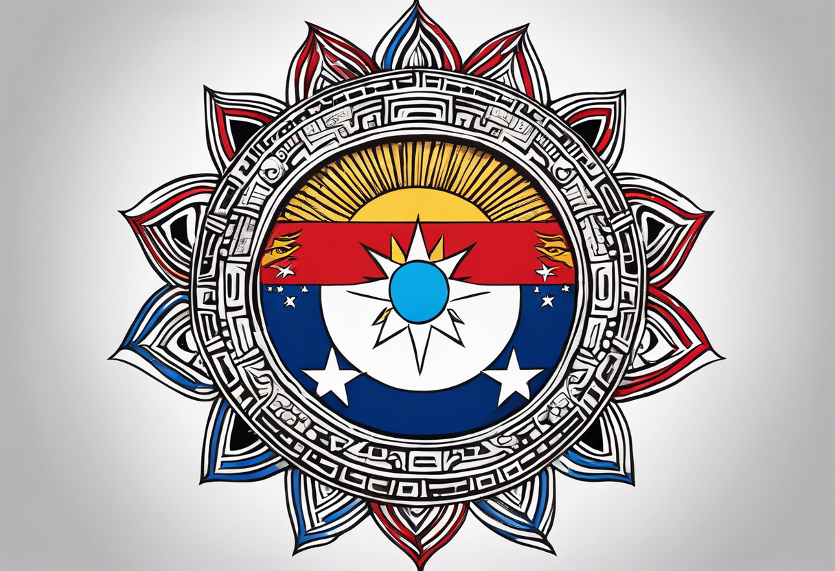 Taino tribal sun with the Puerto Rico, U.S. Virgin Islands, and Trinidad flags. tattoo idea