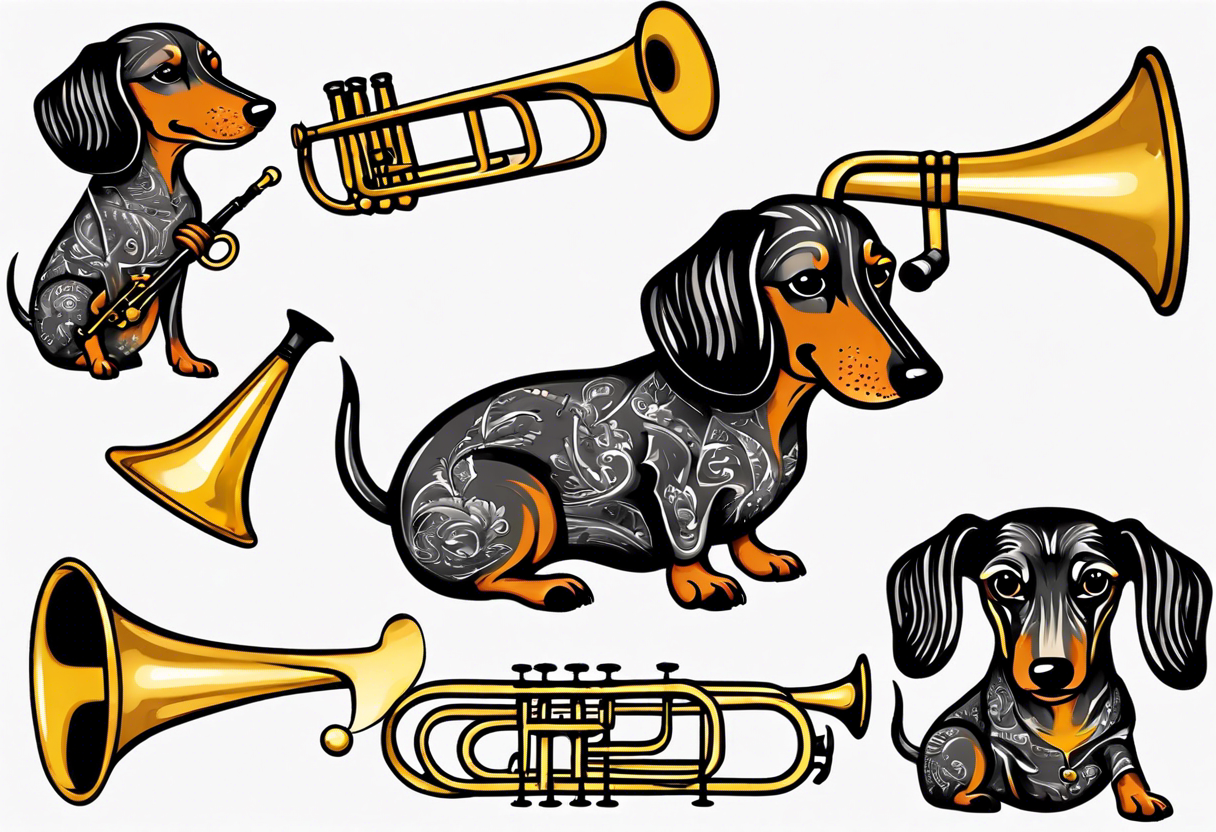 dachshund playing trombone tattoo idea